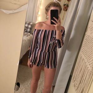 Striped off the shoulder romper